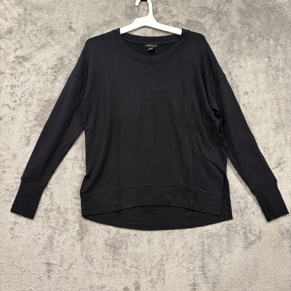 Athleta Coaster Luxe Sweatshirt Womens XSmall Black Pullover Thumbholes NWOT